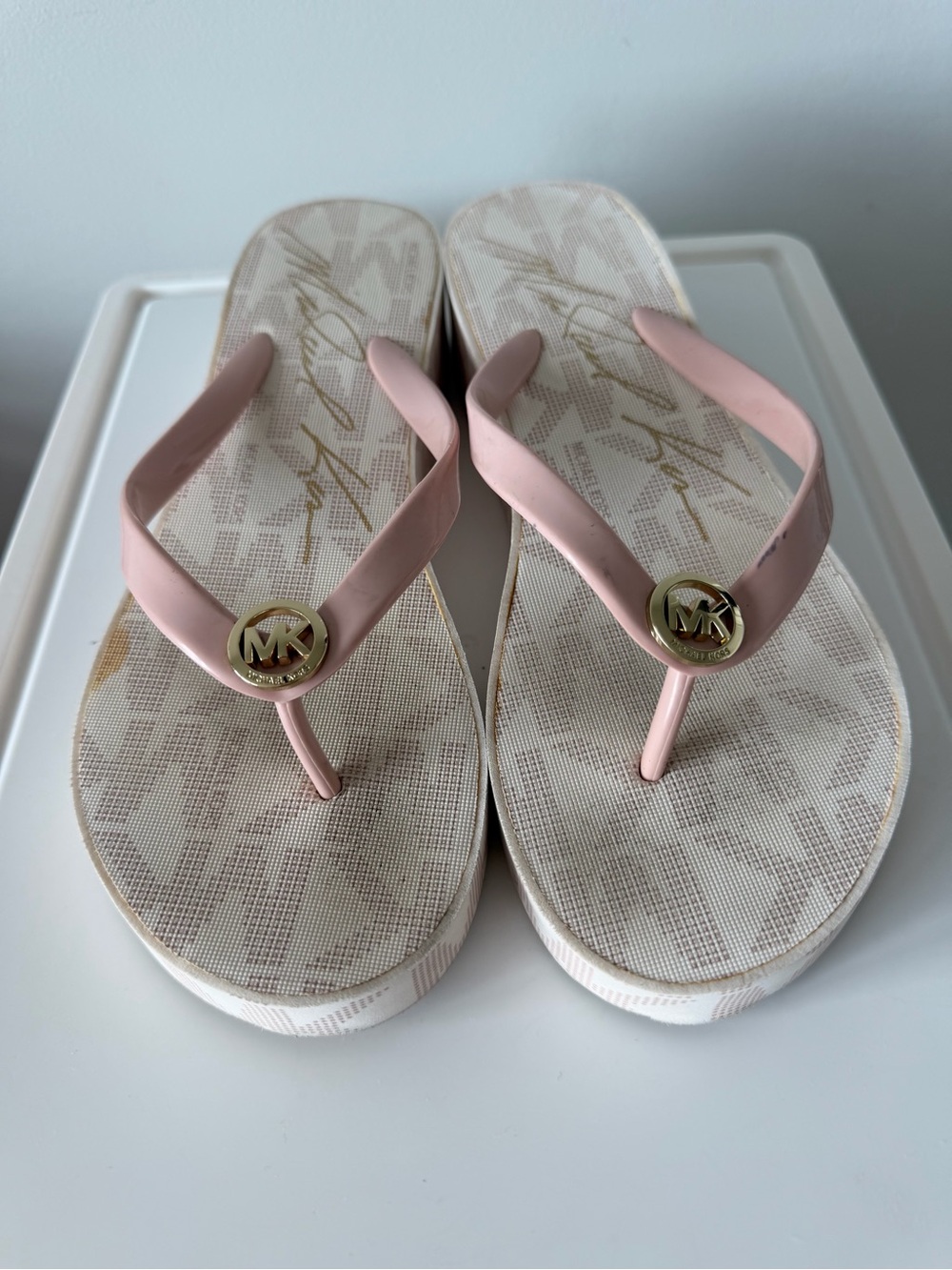 Michael Kors Pink & Gold Platform Flip Flop Sandals